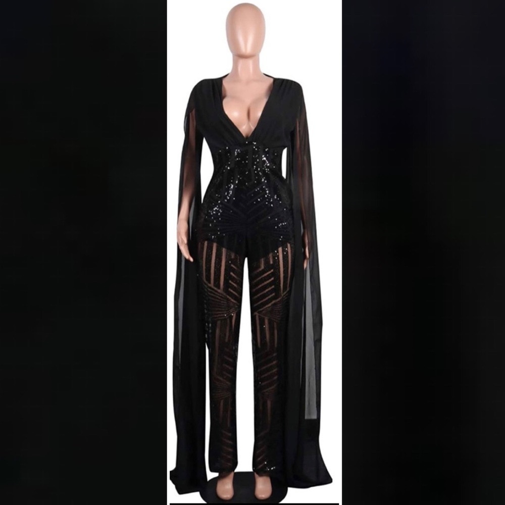 Sequin Jumpsuit With Split Dramatic Sleeves - image 8